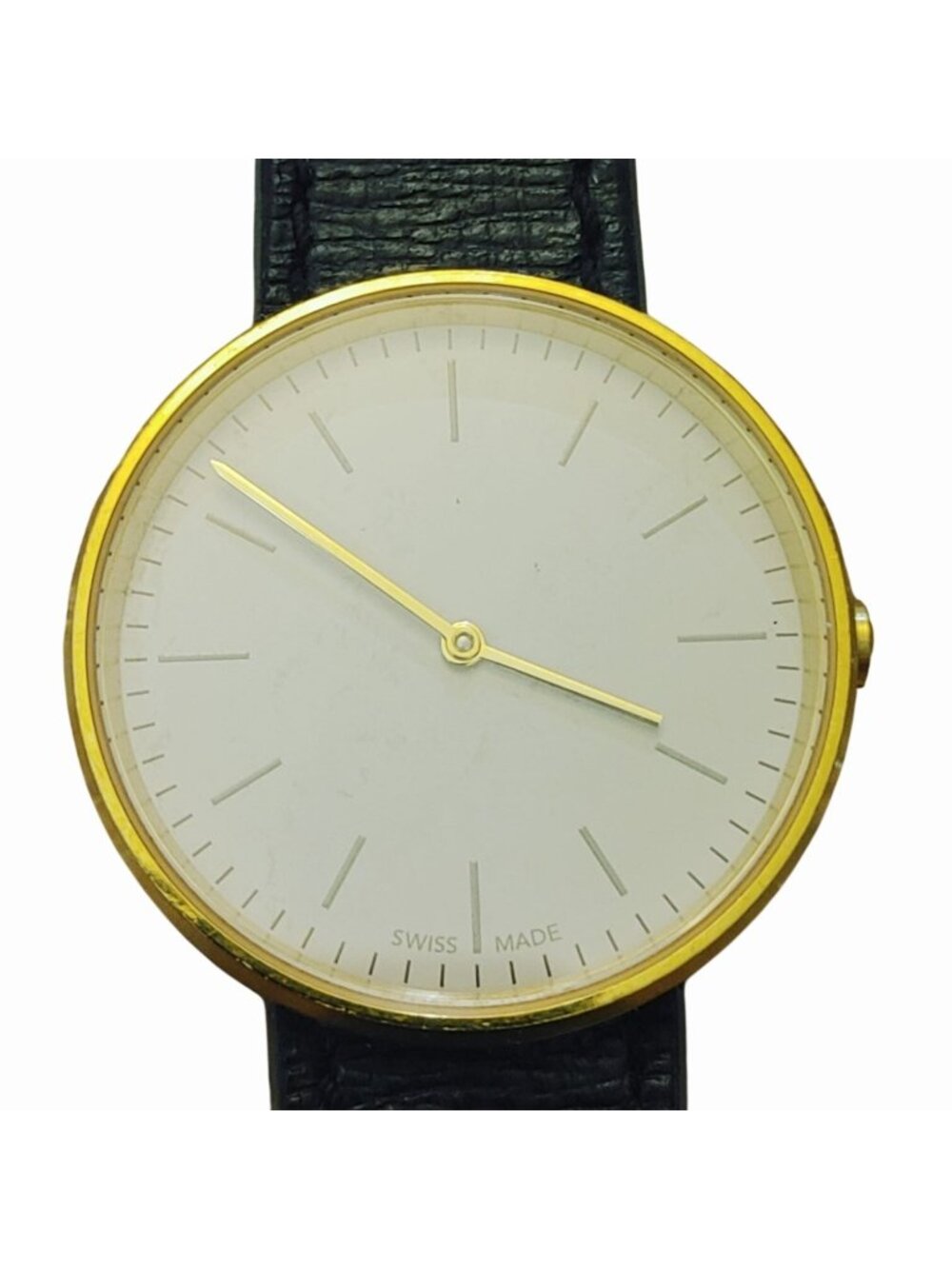 Uniform Wares Gold Watch Lugless Silhouette M35 Swiss Black Calf Leather Strap